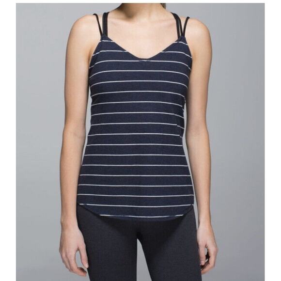 Lululemon Breezy Tank Lookout Stripe Heathered Inkwell White Blue SZ 4 - Picture 10 of 11